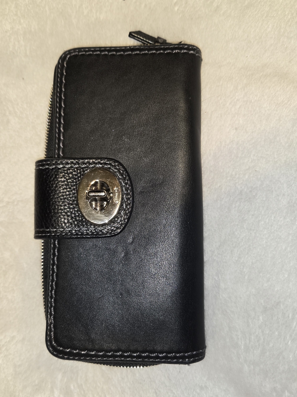 Coach Black Leather Zip-Around Wallet with Turnlock Snap
